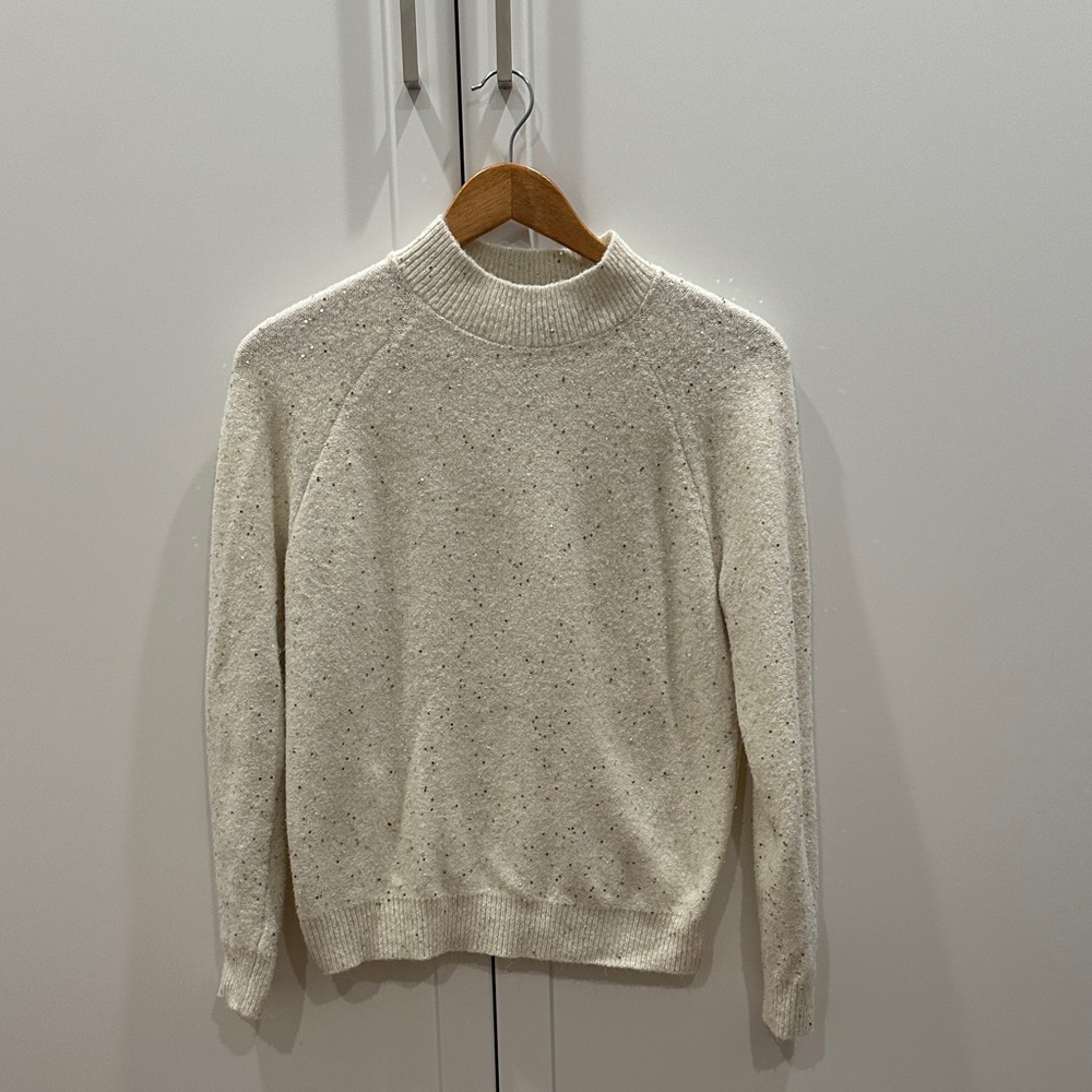 Ann Taylor gold sparkle cream mock neck sweater